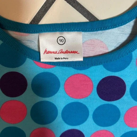 Hanna Andersson Blue Pink Purple Polka Dot Long Sleeve Dress Size‎ 90 - Picture 2 of 3